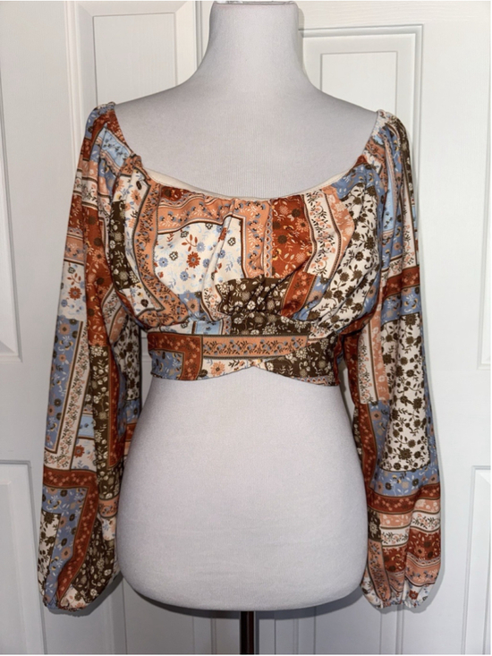 Altar'd State Tops - Altar’d State Boho Patchwork Crop Top Prairie Earthy Festival Peasant Size Large